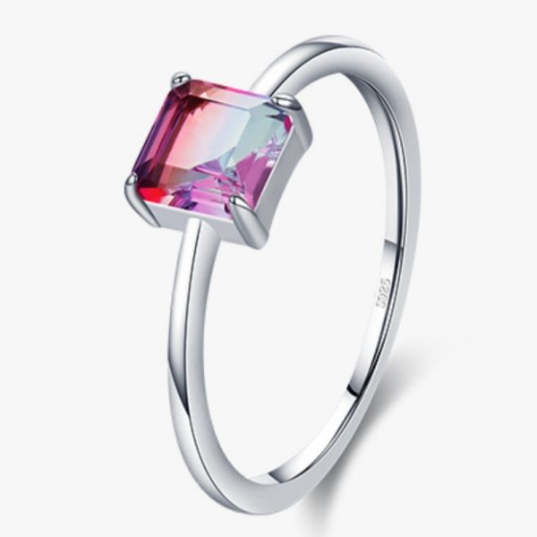 S925 Sterling Silver Temperamental Simple Watermelon Tourmaline Slim Ring