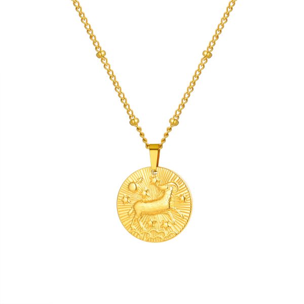 Stainless Steel Bead Necklace Twelve Constellation Embossed Round Necklace For Women