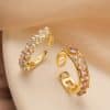 European And American Special Interest Light Luxury Copper Plating 18K Gold Zircon Pearl Geometric Adjustable Ring For Women