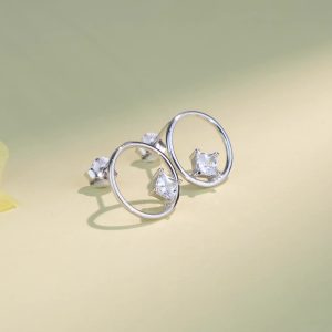 S925 Sterling Silver Circle Hollow Diamond Stud Earrings