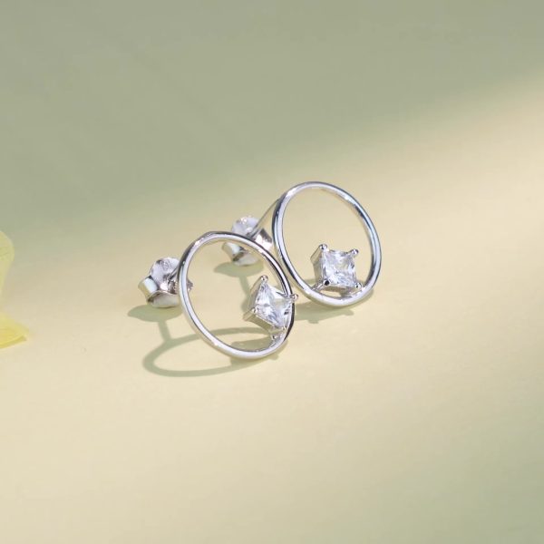 S925 Sterling Silver Circle Hollow Diamond Stud Earrings