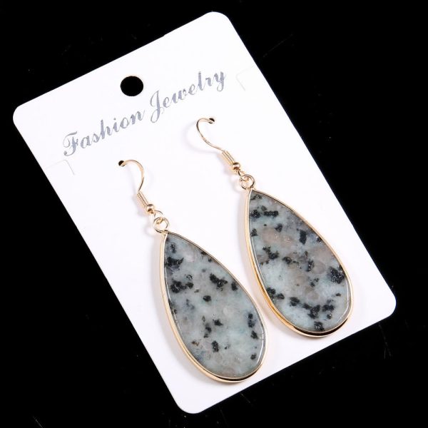 Natural Stone Semi-precious Stone Flat Drop-shaped Semi-precious Stone Eardrops 22x45mm