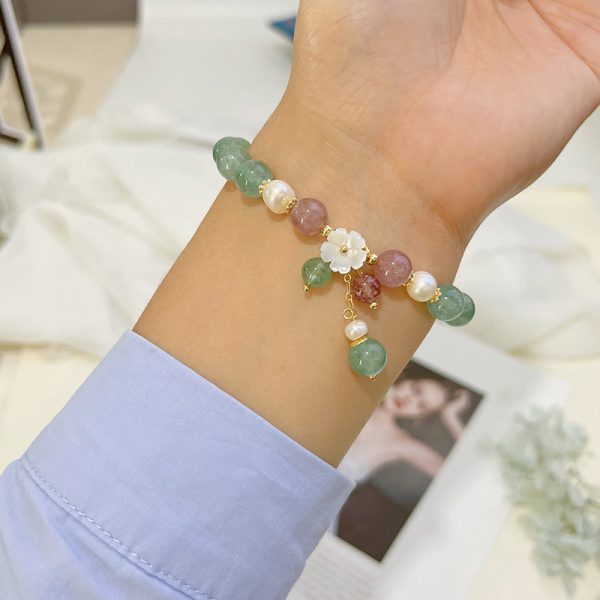 New Green Strawberry Quartz Handmade Beaded Bracelet