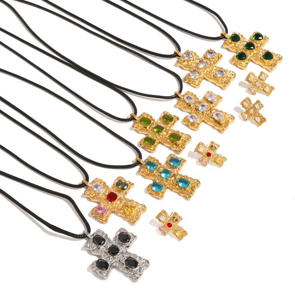 Stainless Steel Cross Shelf Necklace Natural Stone Clavicle Chain