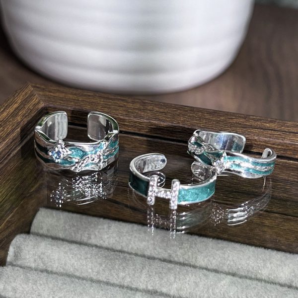 Simple Personality Mint Green Enamel Asterism Ring