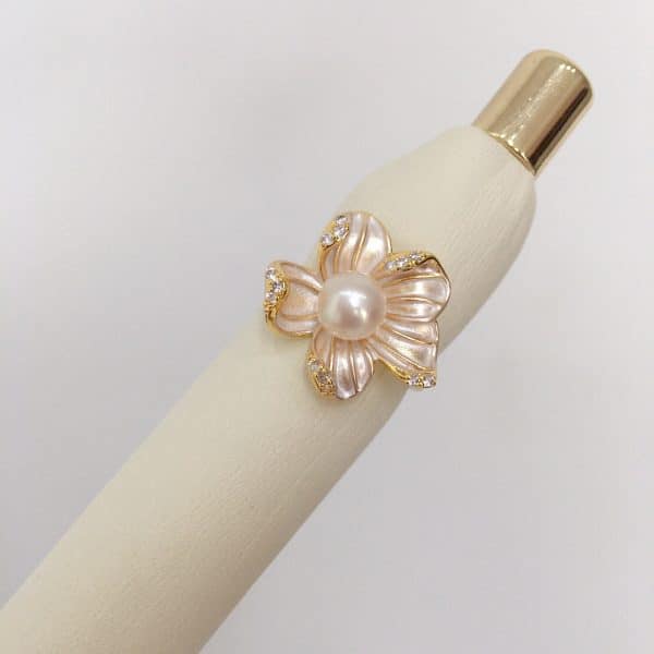 5A Bright Natural Freshwater Pearl Ring 18K Real Gold Plated Frosted Flower Ring