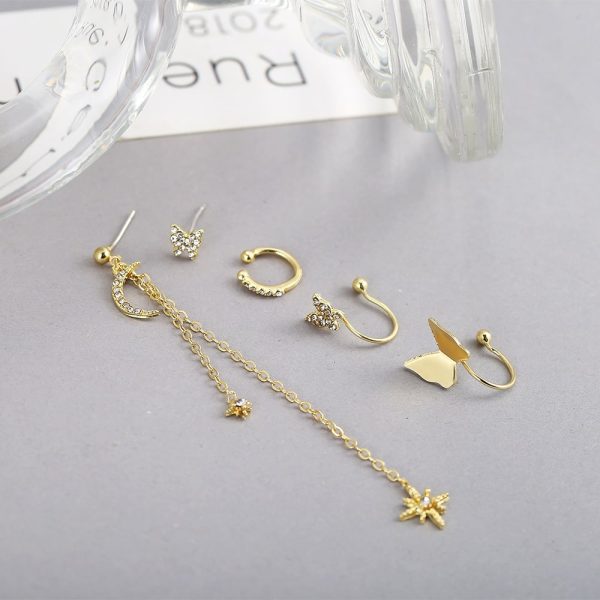 Butterfly Star Moon Rhinestone Earring Set 5 Piece Set