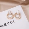 925 Silver Needle Geometric Circle Diamond Stud Earrings