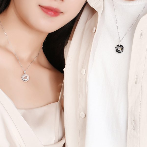 Sterling Silver Dragon And Phoenix Peace Buckle Men And Women Original Zodiac Dragon Black Onyx Necklace