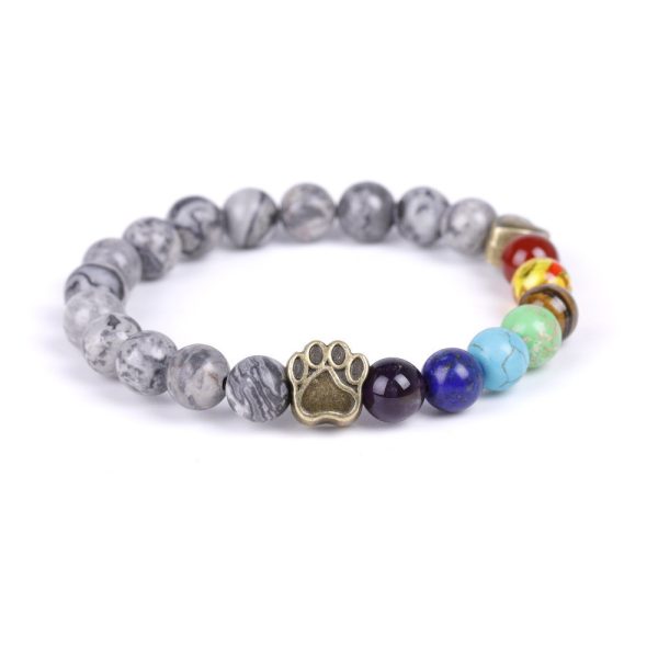 Bronze Love Heart Shaped Dog Claw Bracelet Volcanic Stone Colorful Jewelry