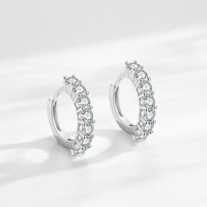 S925 Sterling Silver Circle Full Diamond Earrings Women's European And American Fashion