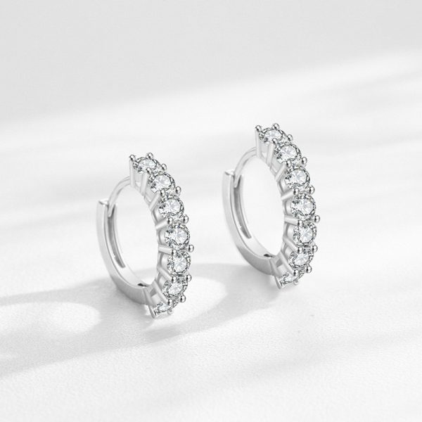 S925 Sterling Silver Circle Full Diamond Earrings Women's European And American Fashion