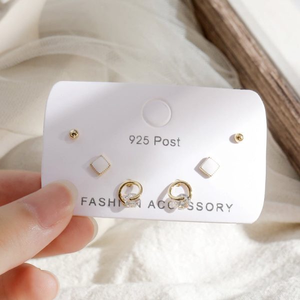 Drip Oil Ring Stud Earrings Set Zircon Square