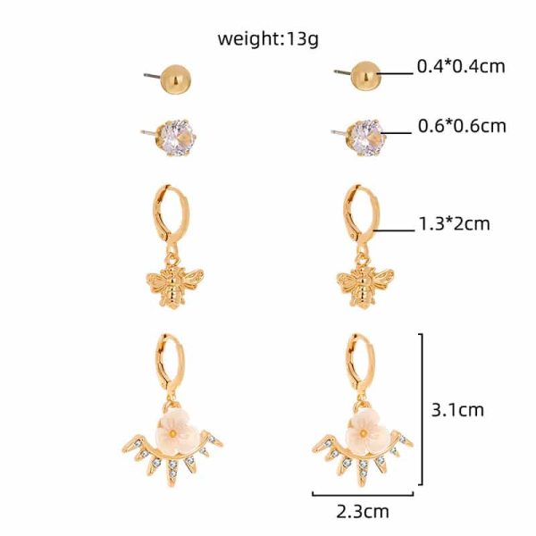 The tide is contracted cool cool breeze small ear nail set combination, temperament South Korea net red retro ear ornaments
