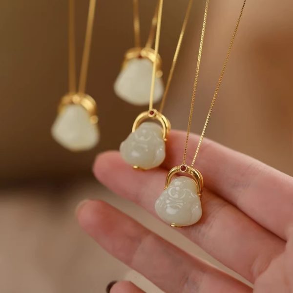 Hetian Jade Maitreya Sterling Silver Necklace