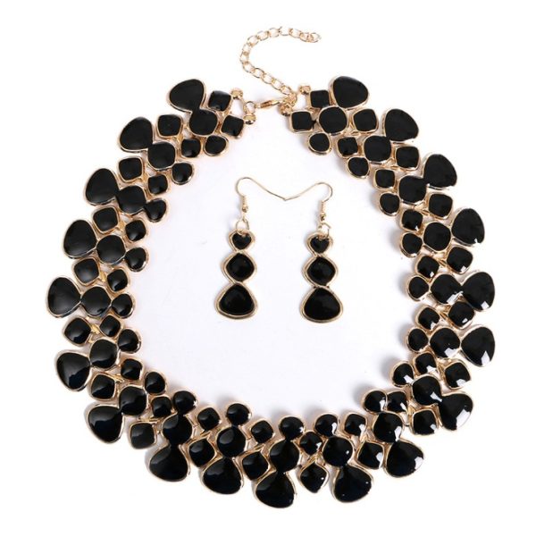 Europe and the United States personality set alloy drop oil geometric irregular short clavicle necklace earrings jewelry set female jewelry