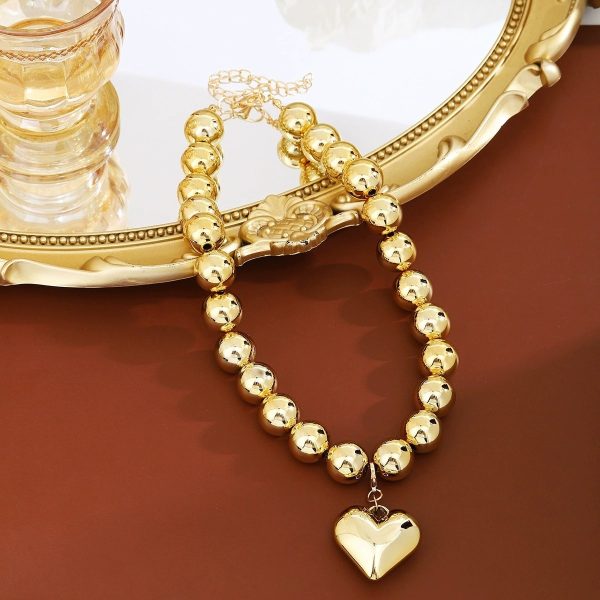 Simplicity And Exaggeration Personality Geometry Round Bracelet Love Heart Necklace Suit