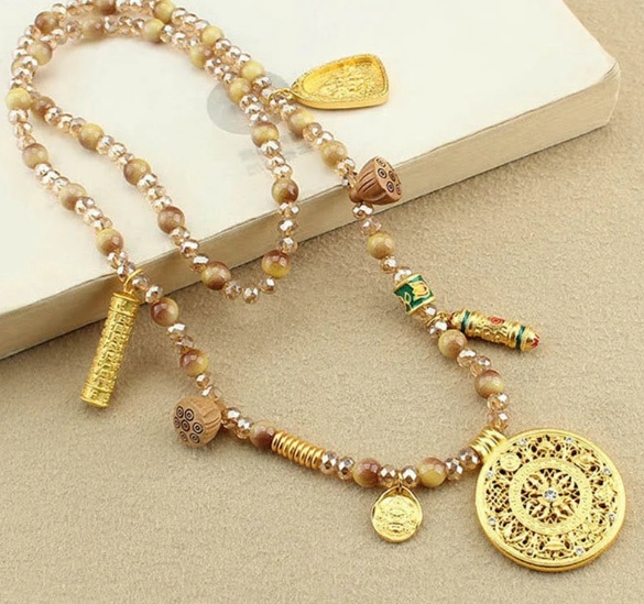 New Chinese Style National Style  Gold Tiger Eye Long Necklace