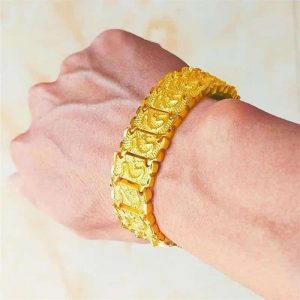 Men's Versatile Gift Wide Dragon Pattern Gold Bracelet