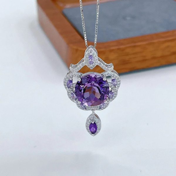 5689faad-2497-4b99-8a0f-2b78017b444f.jpg Spring New S925 Silver Platinum-plated Inlaid Amethyst Pendant