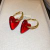 Exaggerated Glass Heart And Circle Ear Clip Trendy Earrings