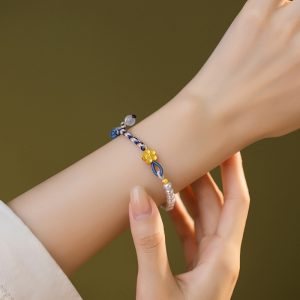 Sterling Silver Chalcedony Carrying Strap Chinese Flower Weaving