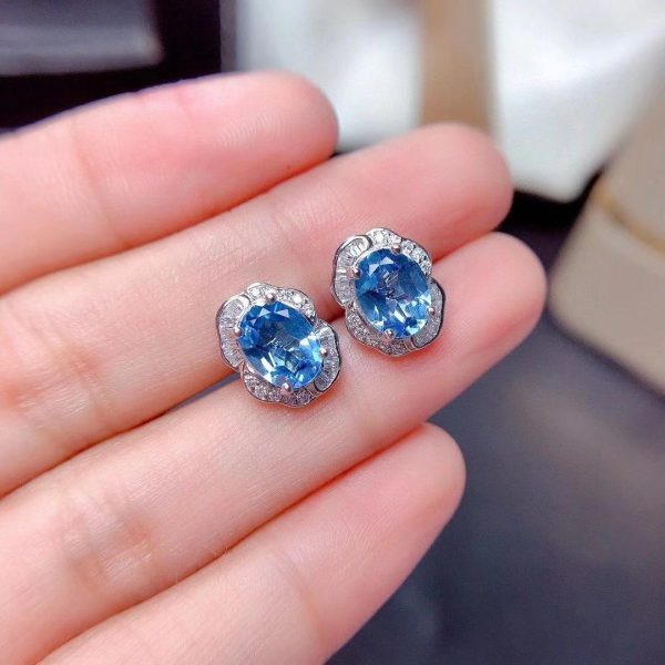 Natural Blue Topaz Set Noble Light Luxury 925 Silver Inlaid Necklace Women's Jewelry