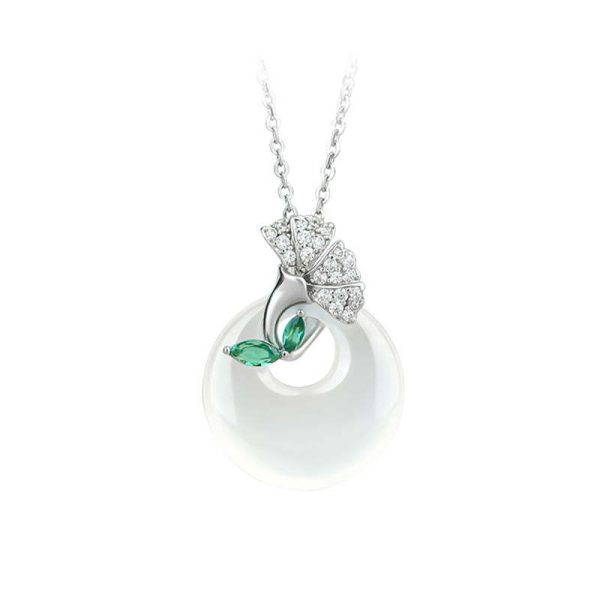 Women High Grade White Ginkgo Necklace