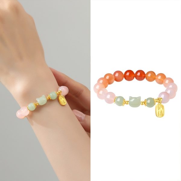 Red Agate Bracelet Hetian Jade Cat National Style