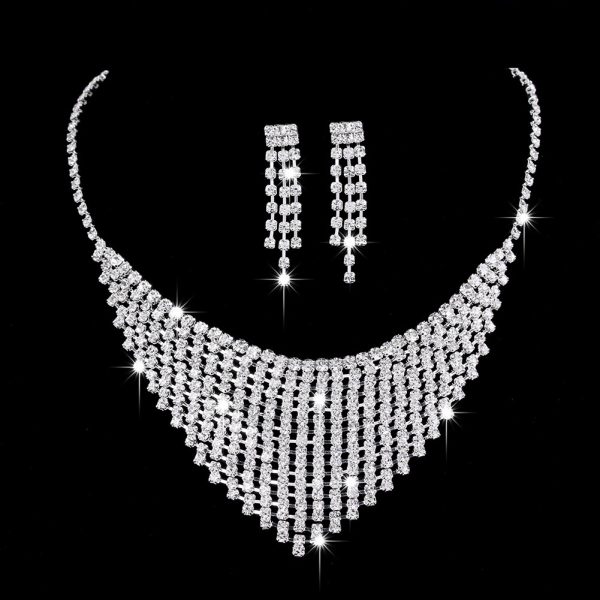 Brilliant Full Diamond Zircon Water Drop Necklace Eardrop Jewelry Set