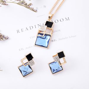 Diamond Jewelry Set Personalized All-match Square Crystal Anti-allergy Earrings Necklace Two-piece Set