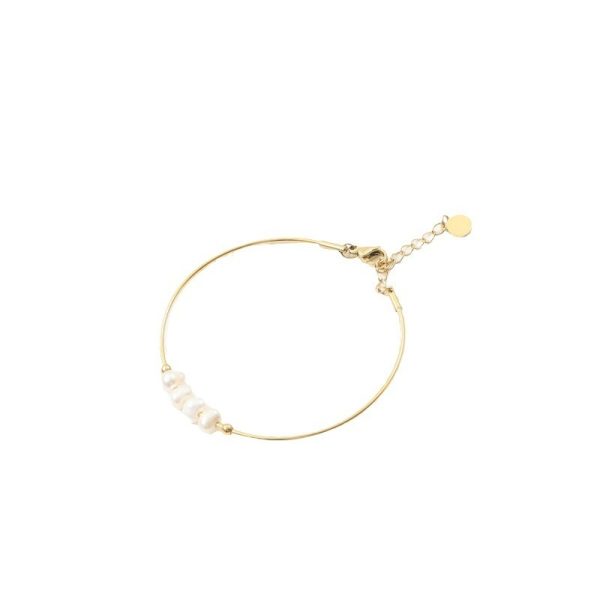 Freshwater Pearl Filament Bracelet Titanium Steel Plated 18K Gold