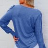 Sky Blue Shirred Shoulder Frilled Cuffs Long Sleeve Top