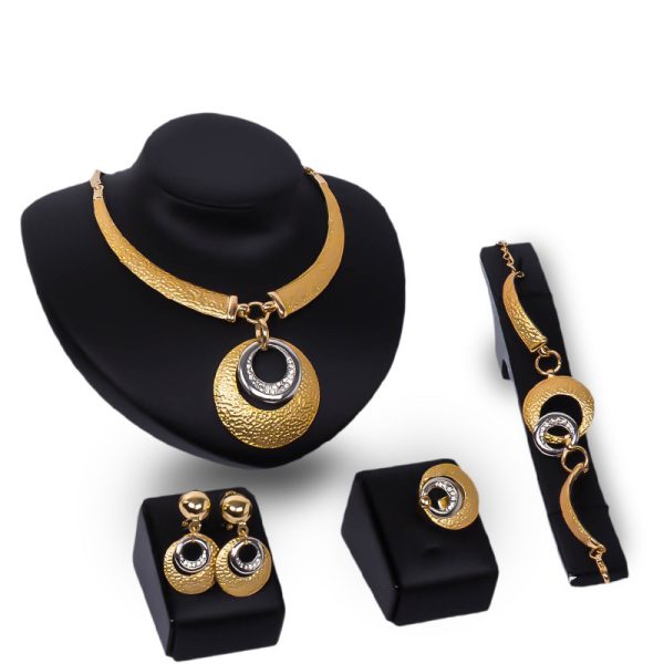 Gold Four-piece Necklace, Earrings And Jewelry Set