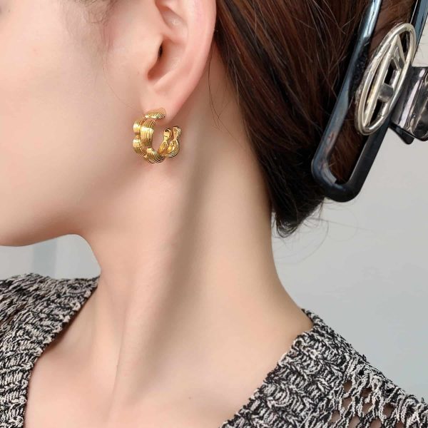 Fashion Simple Double Circle Plant Texture Ear Studs