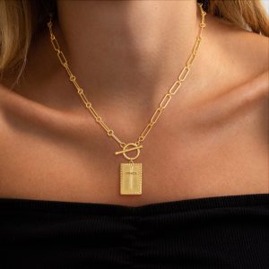 Golden Clip OT Buckle Cross Tag Stainless Steel Chain Necklace