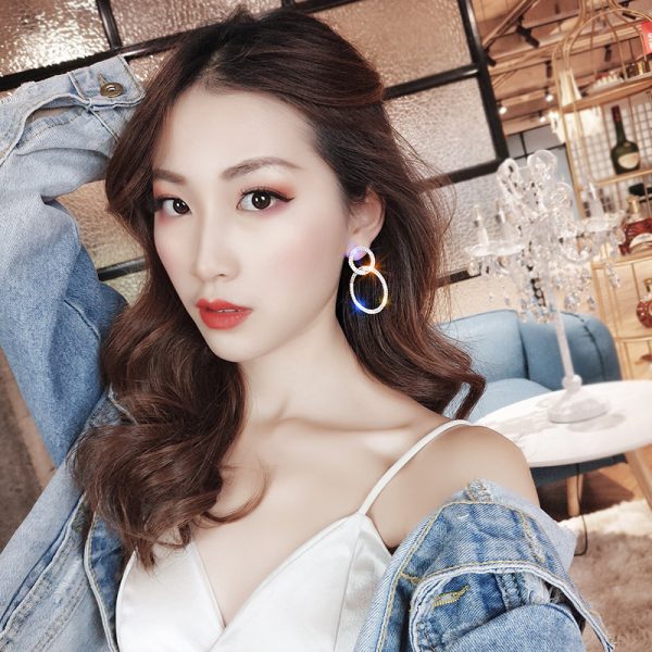 Large and small circle rhinestone long earrings