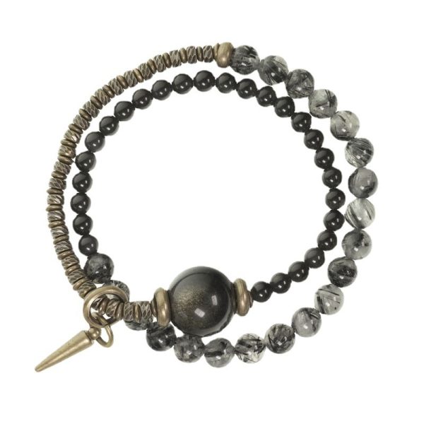 Obsidian Black Hair Crystal Mixed Design Bracelet For Women