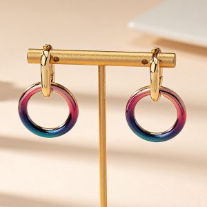 Ring Buckle Circle Patch Earrings Multicolor