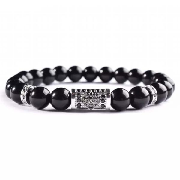 Natural Stone 8mm Bright Black Stone Beaded Vintage Bracelet