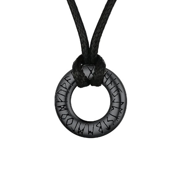 Letter Stainless Steel Ring Pendant Leather Rope For Necklace