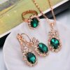Europe And The United States Personalized Water Drop Color Diamond Necklace, Earrings, Rings Set, Shiny High-end Bridal Jewelry Wholesale