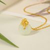 Sterling Silver 925 Hetian Jade Necklace Peace Buckle Clavicle Ins Ginkgo Leaf Pendant