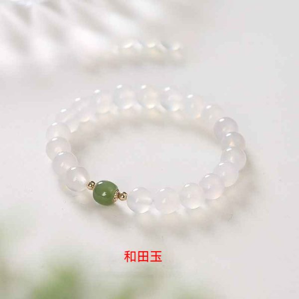 Natural White Agate Hetian Jade Bracelet For Women