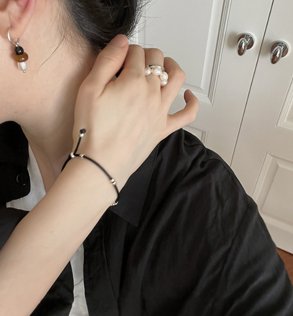 S925 Sterling Silver Natural Tigereye Black Agate Pearl