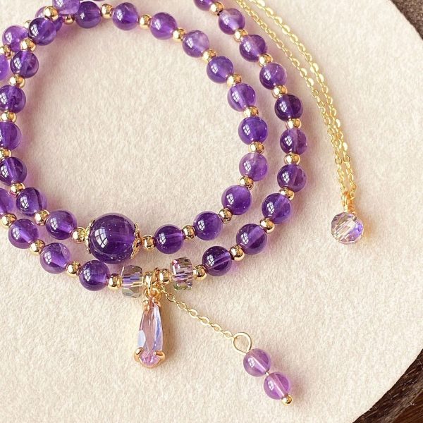 Amethyst Bead Double Bracelet