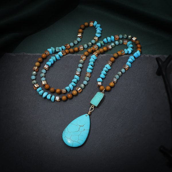 Turquoise Big Water Drop Imitation Mineral Pendant Fashion Necklace