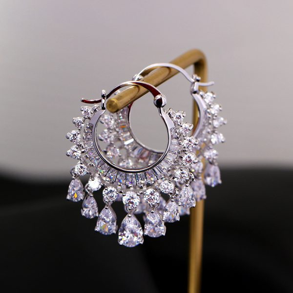 Zircon circle tassel earrings