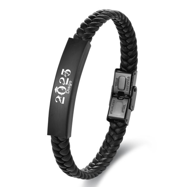 Leather Ornament Titanium Steel Men's Weaving Leather Bracelet