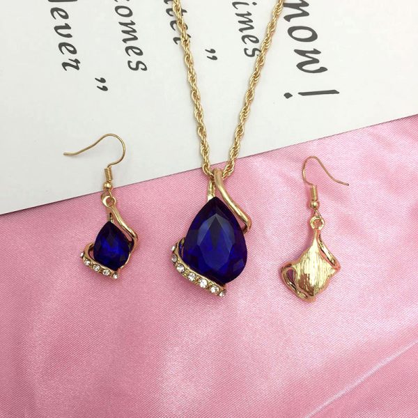 Set Jewelry Women's Luxury Water Drop Austrian Crystal Zircon Earrings Necklace